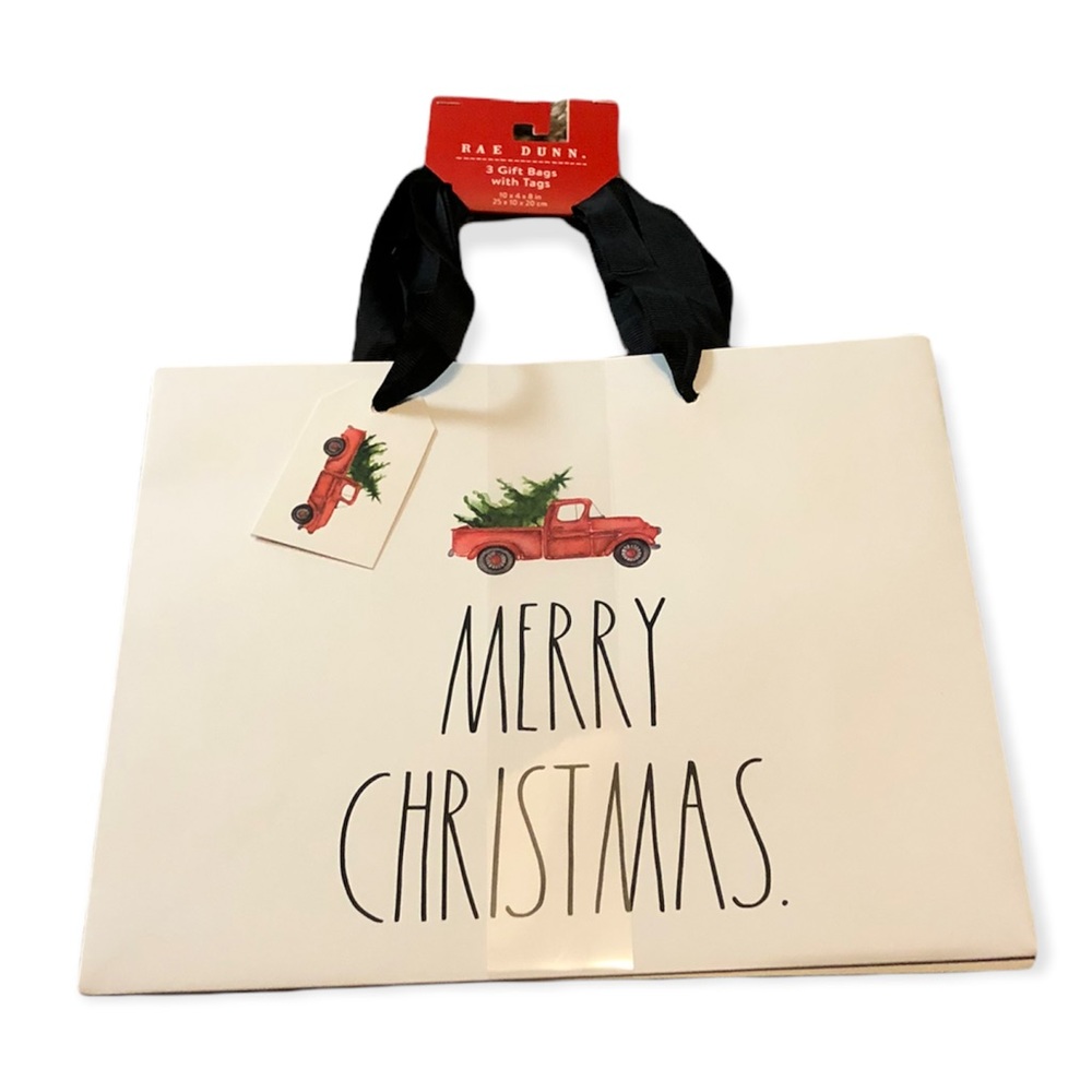 🆕 Rae Dunn MERRY CHRISTMAS Gift Bags with Tags 3 Pack